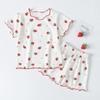 Girls Summer Pajama Set Strawberry Print Shorts Pink Peaches Tee Baby Cool Comfort Homewears Soft Breathable Sleepsuits for Play