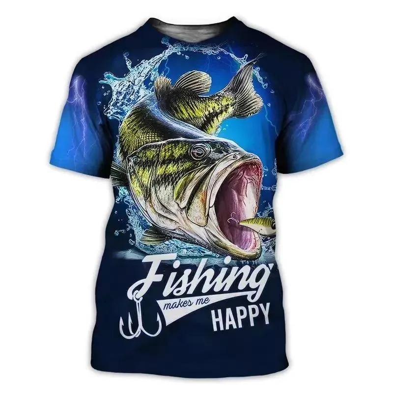 Summer Men's Fishing T-Shirts Short Sleeve 3d Fish Print Street T-Shirts Hip Hop Big Size Man Tees Loose Casual O-Neck Tops