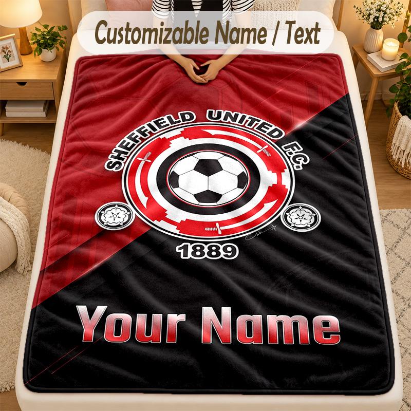 Flannel BlanketSheffield United FC Custom Name Text Personalized Soft Warm Throw Blanket Home Decor Gift