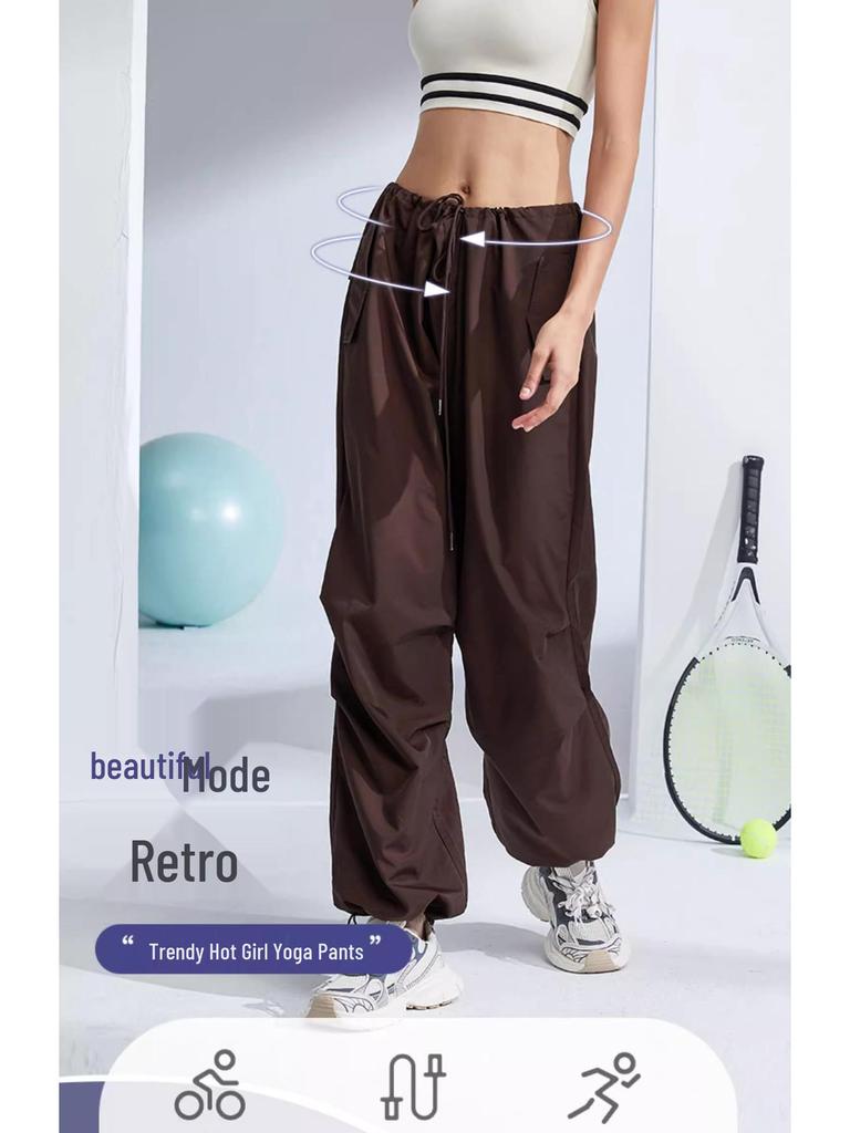 Women's Retro Cargo Slimming Windbreaker Pants for Autumn/Winter Running