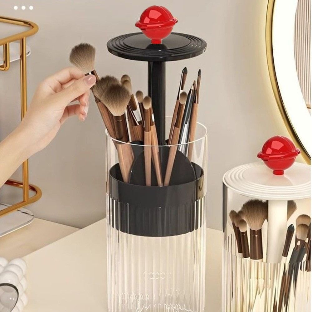 Automatic Lifting Makeup Brushes Holder with Lid Cosmetic Brushes Storage Box Lipstick Container