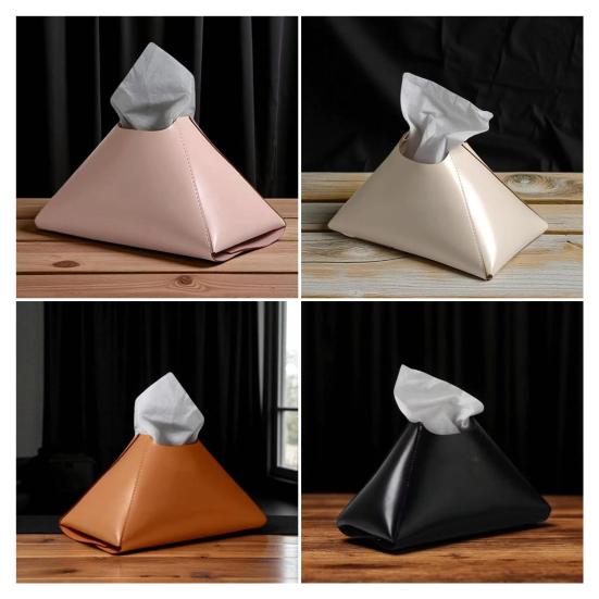 Faux Leather Tissue Holder Decorative Tissue Box Cover Pyramid Tissue Box Case Tabletop Tissue Dispenser
