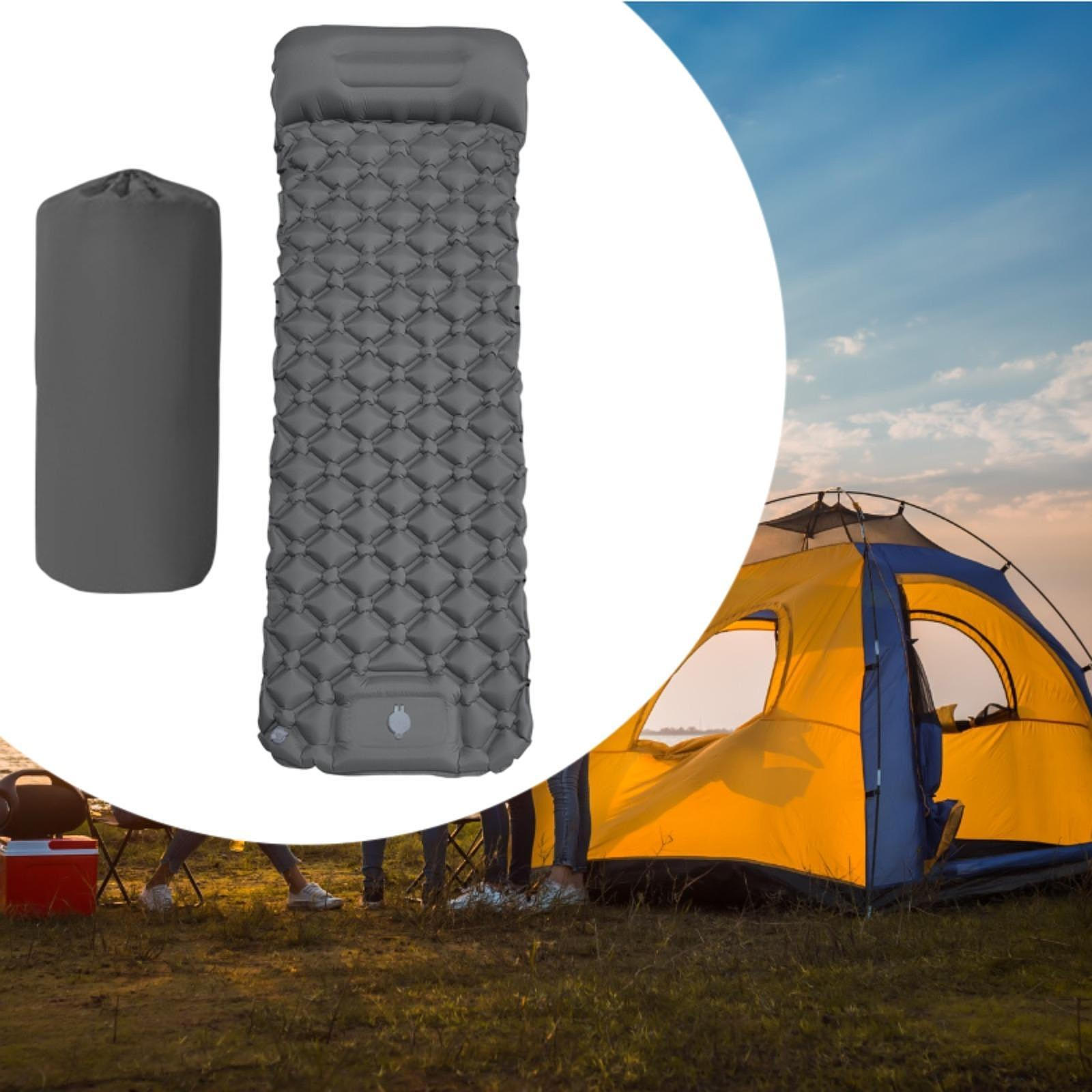 

Надувной коврик для кемпинга, компактный, удобный, воздушный матрас со встроенным насосом серый
