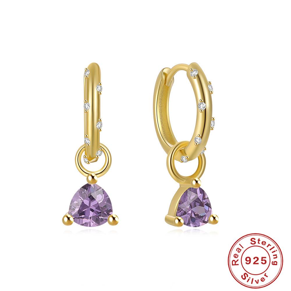 S925 Sterling Silver Color Diamond Set 5A Zircon Hoop Round Triangle Water Drop Pendant Earrings Earrings Earrings