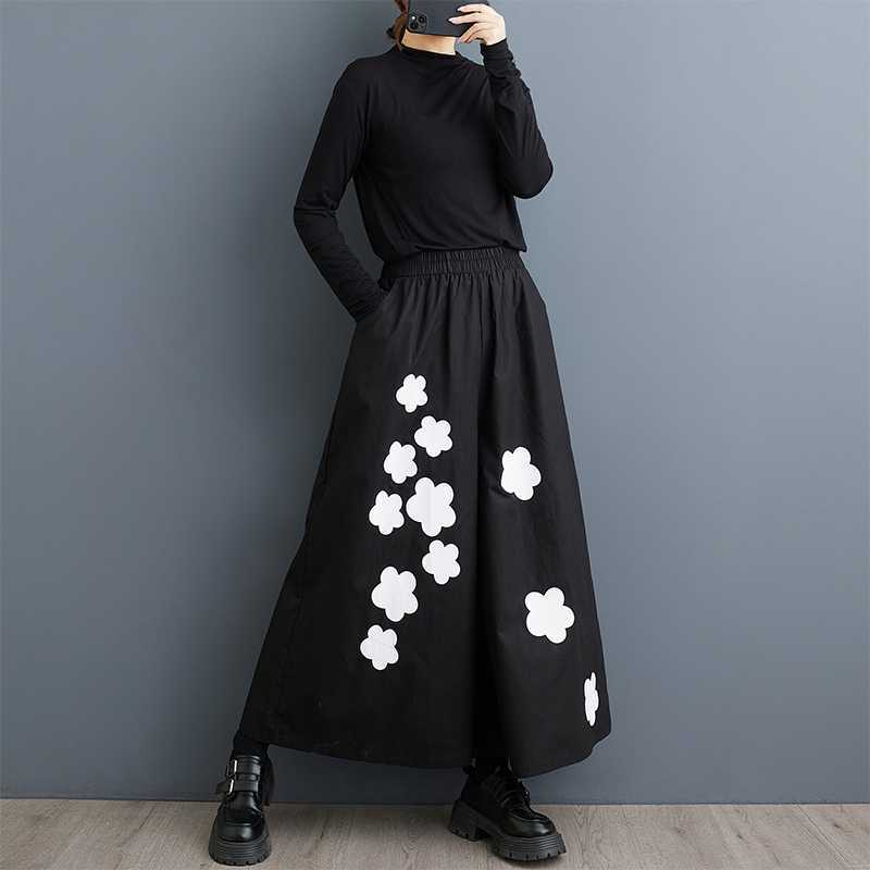 Spring and Autumn Loose Printed Nine Quarter Wide Leg Pants