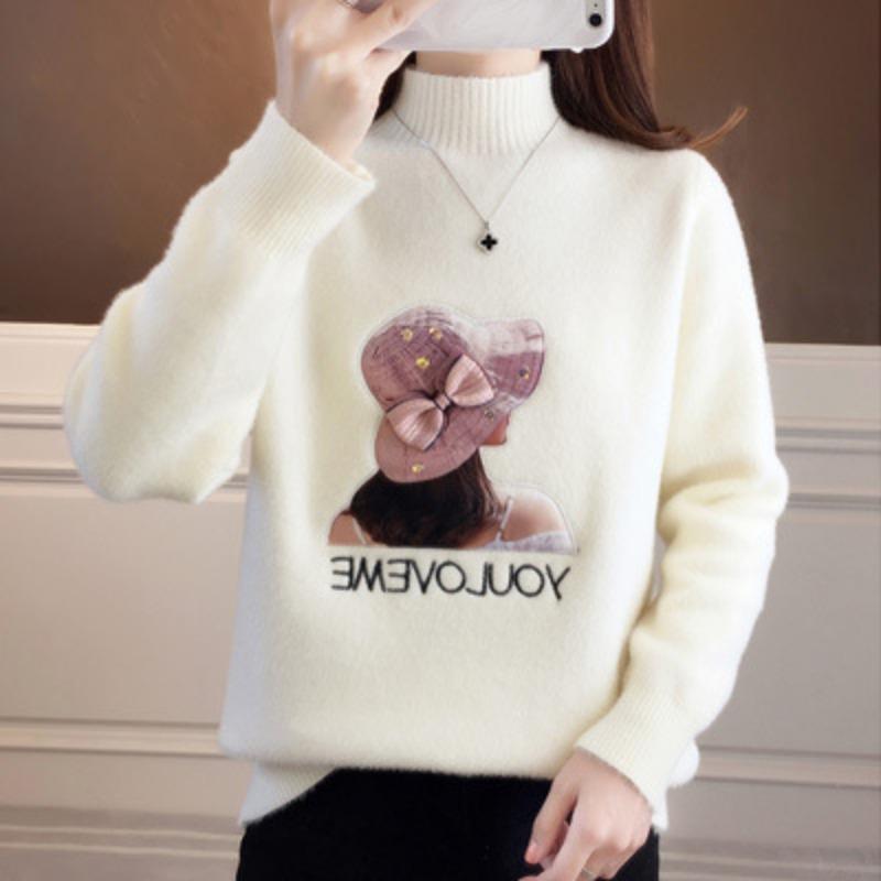 Women's semi-turtleneck mink fleece sweater women's new loose bottoming shirt women's spring and autumn versatile outer wear