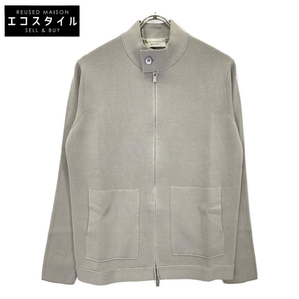 FILIPPO DE LAURENTIIS BZ1ML CR12M Beige Crepe Cotton Mock Neck Zip-Up Blouson Jacket 48 beigeUsed
