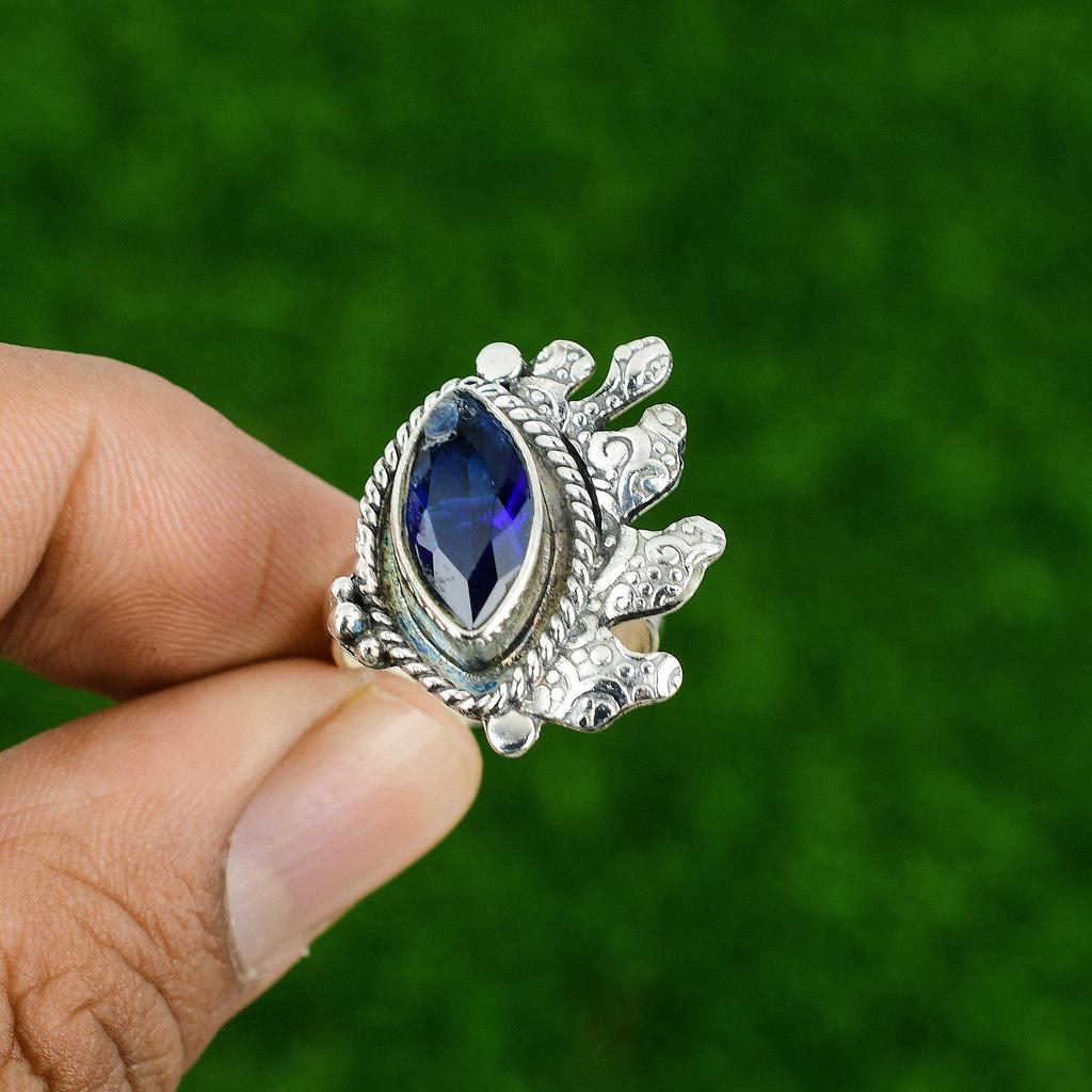 Gift For Her Natural Tanzanite Quartz Promise Adjustable Ring 925 Silver