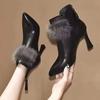Xiaoxiangfeng High-heeled Short Boots Women's 2025 Autumn and Winter New Pointed-toed Temperament Mink Hair Fine-heeled Wine Glass and Fashion Bo