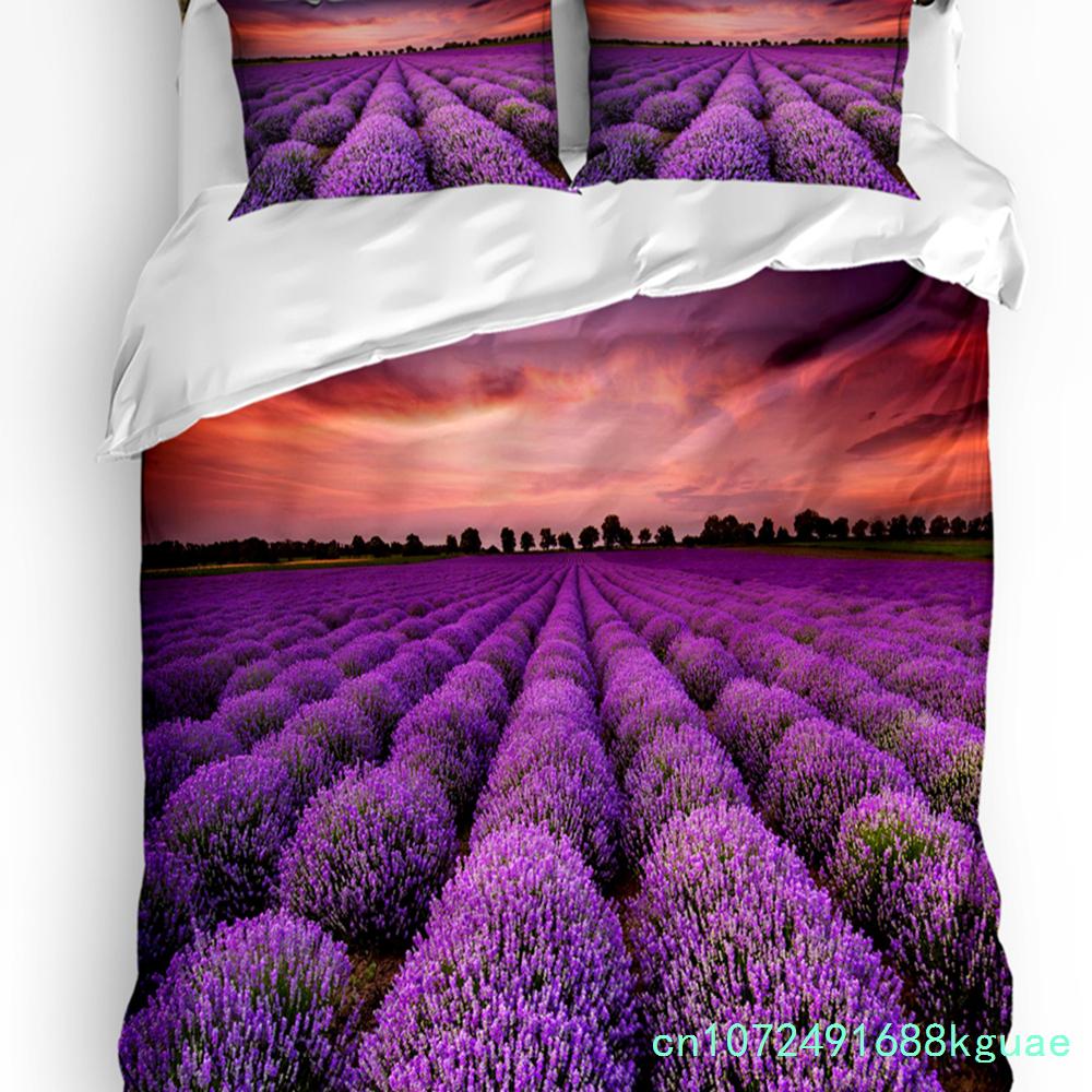 3pcs Bedding Set Fantasy Flower Lavender Plant Purple Home Textile Duvet Cover Pillow Case Boy Kid Teen Girl Bedding Covers Set