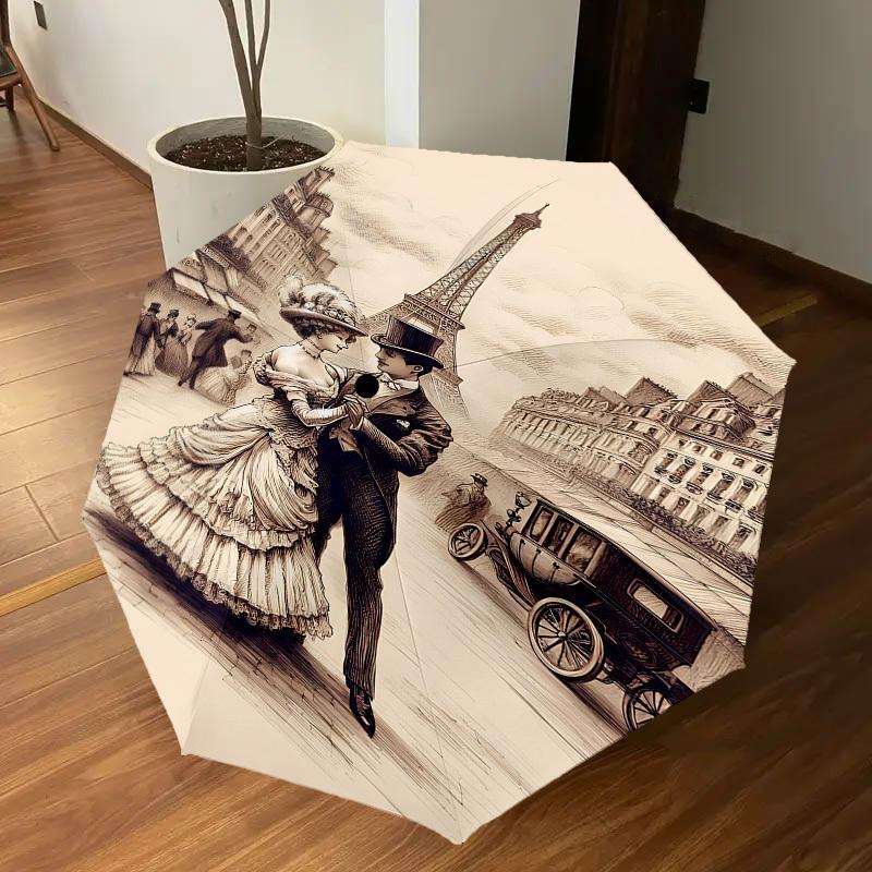 1PZ Ombrello Parigino, Torre Eiffel - 8 Stecche Rinforzate, Apertura Automatica, Leggero e Durevole, Grazioso Accessorio di Moda per Esterno, Spiaggia o Uso Casual,