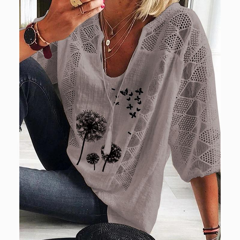 

Летняя свободная лоскутная рубашка с принтом плюс размер, женская рубашка с U-образным вырезом и половиной рукавом, ажурная кружевная блузка, женская элегантная мода, винтажные женские рубашки, топы 24550 3XL