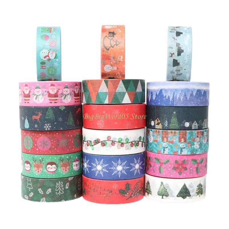 24TE 18 Rolls Christmas Washi Tapes Santa Snowflake Tree Patterns for Adults Kids DIY Gift Wrapping Scrapbook Masking Tape