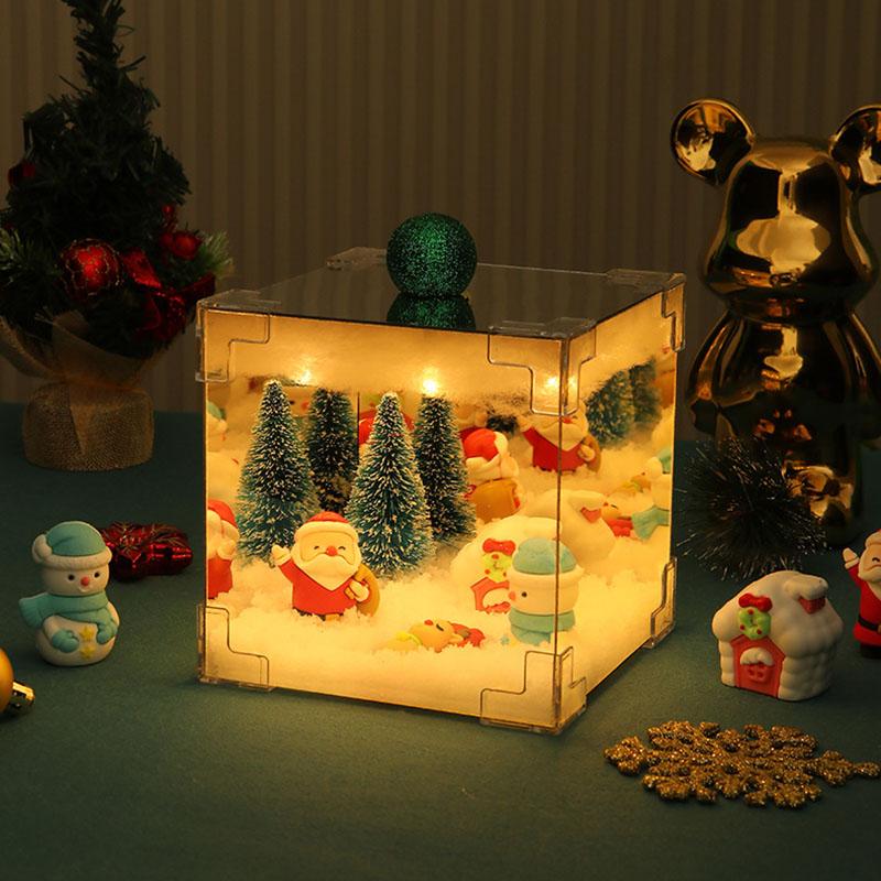 Christmas Light For Bedroom Cube Design LED Holiday Light Up Snow Scene Elegant Christmas Lighting Decorations For Indoor