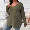 Mulheres outono inverno topo com decote em v manga longa pulôver solto plus size malha bainha irregular macio quente casual senhora blusa
