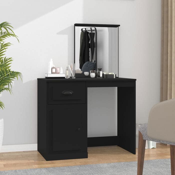 VidaXL Coiffeuse avec Miroir, Table de Maquillage avec Rangement, Table Cosmétique, Meuble de Chambre à Coucher, Moderne, 816761