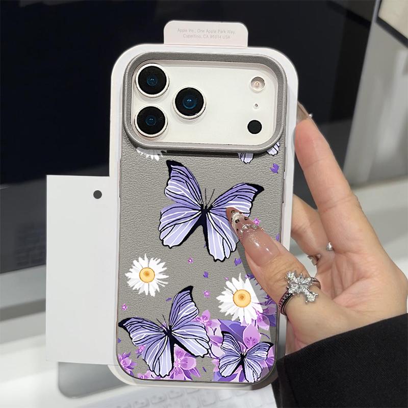 Colored Butterfly Printed Phone Case For iPhone 17e 17 Pro 16 15 14 13 Pro Max 16e 11 Shockproof Soft TPU Leather Texture Cover