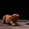 Burl Wood Carving: Fierce Tiger Ornament - Solid Wood Animal Figurine for Home or Car Decor
