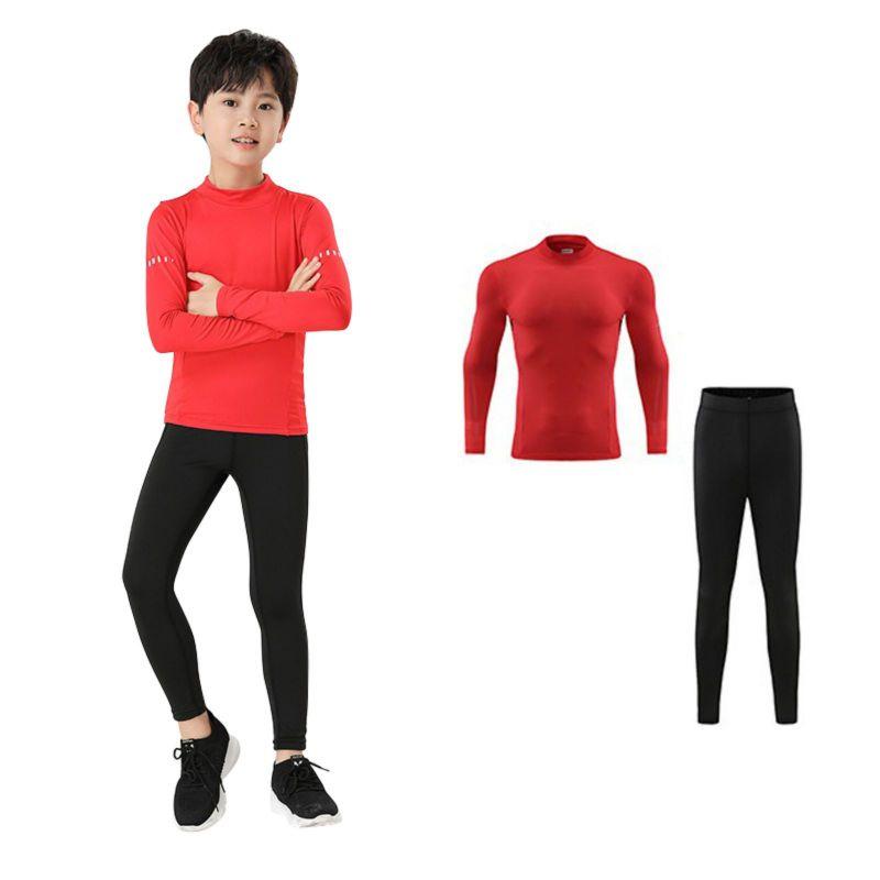 3-16 Years Kids Boys Quick Drying Breathable Elastic Sports Suit Sweatshirt Top and Tight Pants