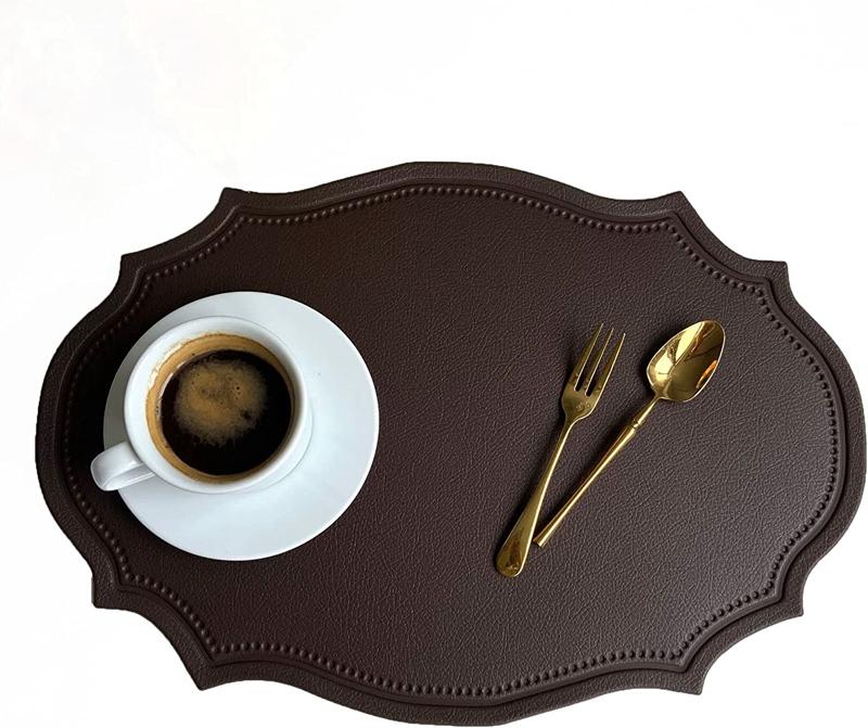 1/4/10PCS Cream Oval Shaped Placemat Nordic Faux Leather Tableware Mat Luxury Insulated Coffee Table Mat Cafe Pad Christmas Gift