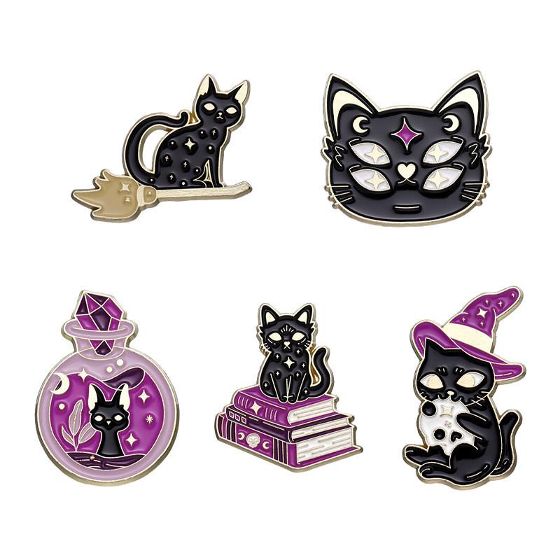 Stylish Alloy Animal Brooch Featuring A Magical Black Cat And Purple Hat Design