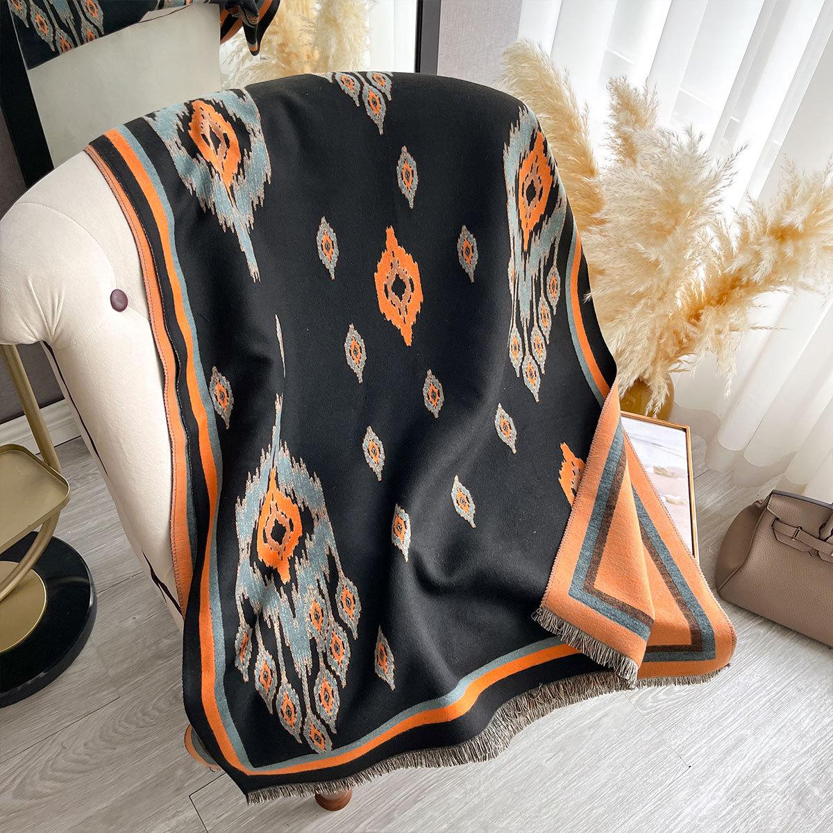 

Scarf women s winter Korean version versatile decorative warm scarf women s cute geometric double-sided imitation cashmere shawl 185x65cm чорний