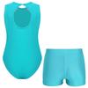 Girls Gymnastics Leotard Sparkly Rhinestones Keyhole Back Patchwork Sleeveless Bodysuit Shorts Set