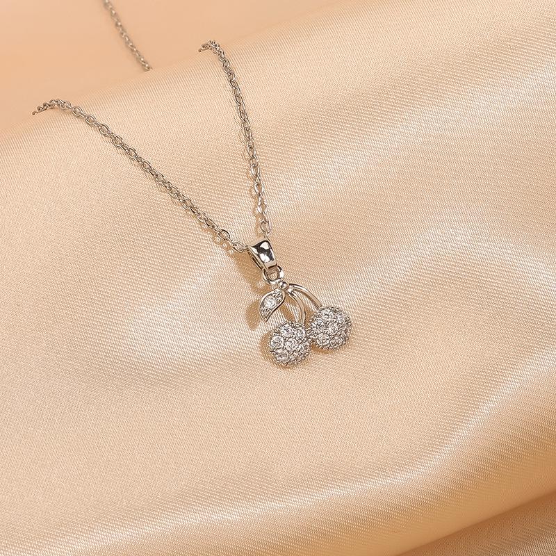 Women's Luxury Zircon Cherry Pendant Necklace - Elegant Copper Clavicle Chain