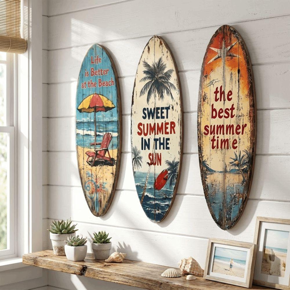 Summer Wooden Surfboards Wall Decor Colorful Beach Decor Wall Art  Bar Cafe Decor