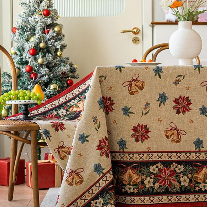 1PC Dining Table Tablecloth Christmas Light Luxury Household Rectangular Red Coffee Table New Year Rectangular Tablecloth