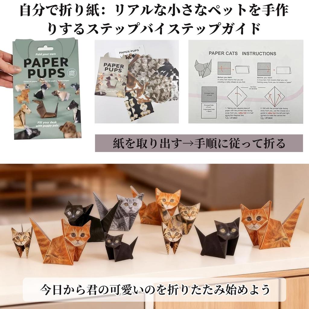 Coollooda DIY Origami Kit Set Cute 3D Origami Creative Fun 3D Paper Cat Dinosaur Models Papercraft Gift for Cat Lovers Dogs 3-Piece (150 Sheets) -