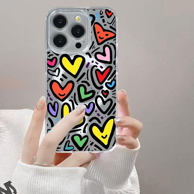 Colorful Heart iPhone Case: Compatible with iPhone 17, 16 Pro Max, 15, 14, and 13. Creative Magnetic Hard Shell.