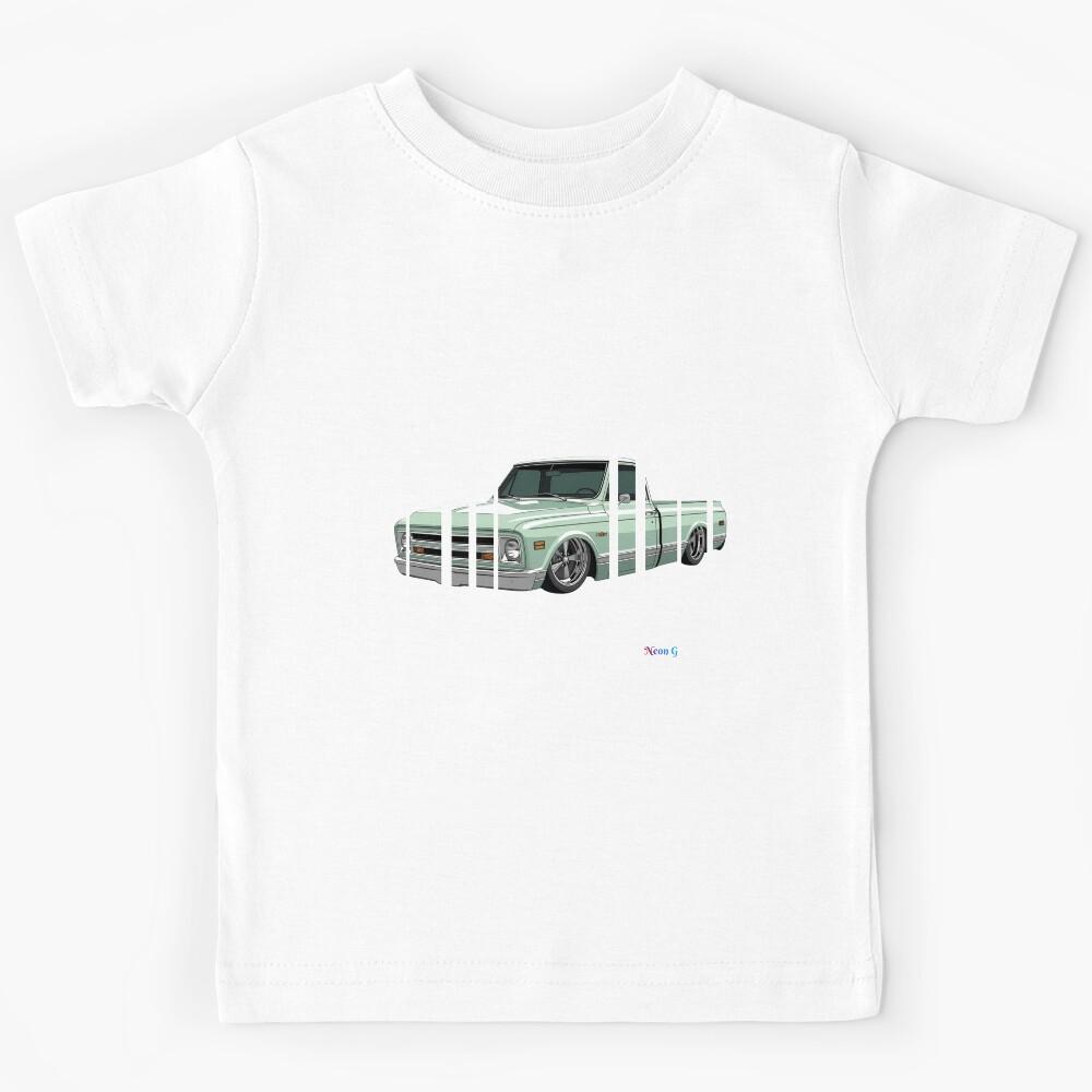 Chevrole C10 1967 Chevy C10, lowered stance, mint green paint chrome trim old-school garage v 14 Kids T-Shirt 140