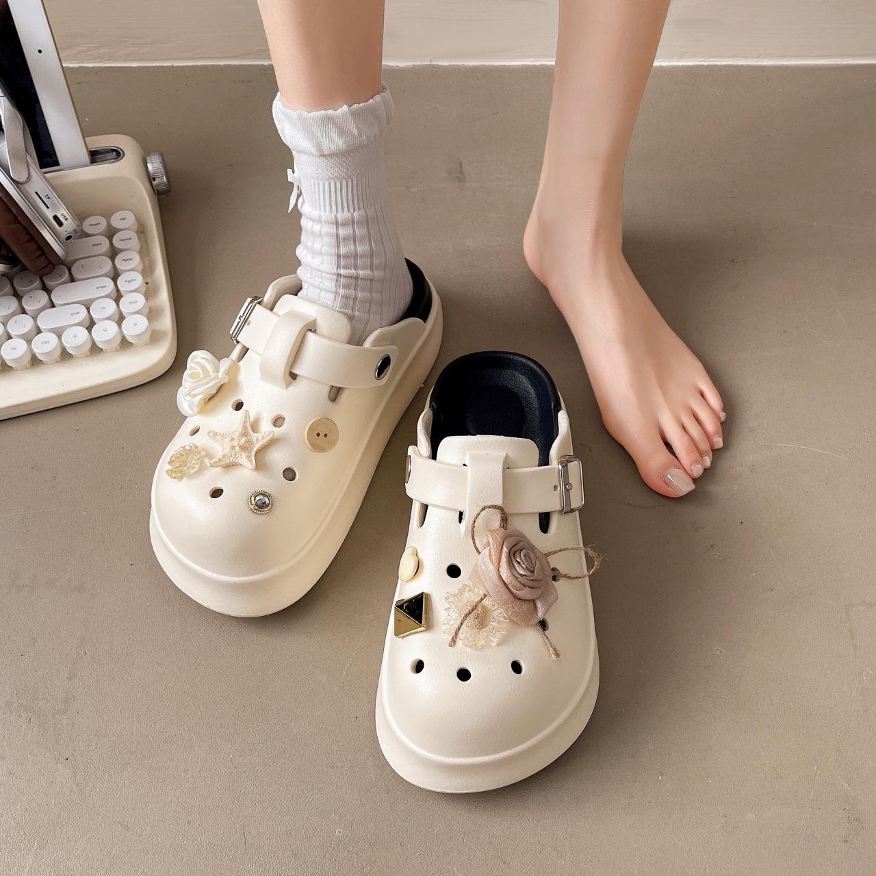 

ий нишевый простой однопедальный белый мешок голова тапочки женские весна новый повседневный модный универсальный дырочный обувь 39-40