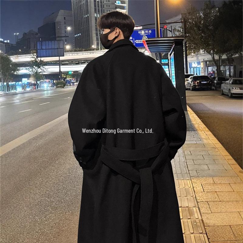 

Men s Winter Mid-Length Korean Style Over-the-Knee Wool Coat - Maillard Color British Windbreaker XXL чорний