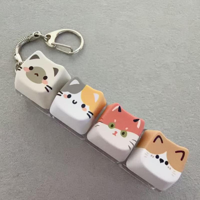Cute Cat Mechanical Keyboard Switch Tester Kawaii Keycap Keychain Quiet Fidget Toy for Office Work Stress Relief