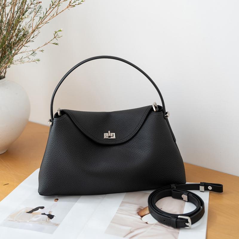 Korean Genuine Leather Trendy Crossbody Bag Solid Color Magnetic Buckle High-quality Flip Top Handbag Leisure Shoulder Tote Bag