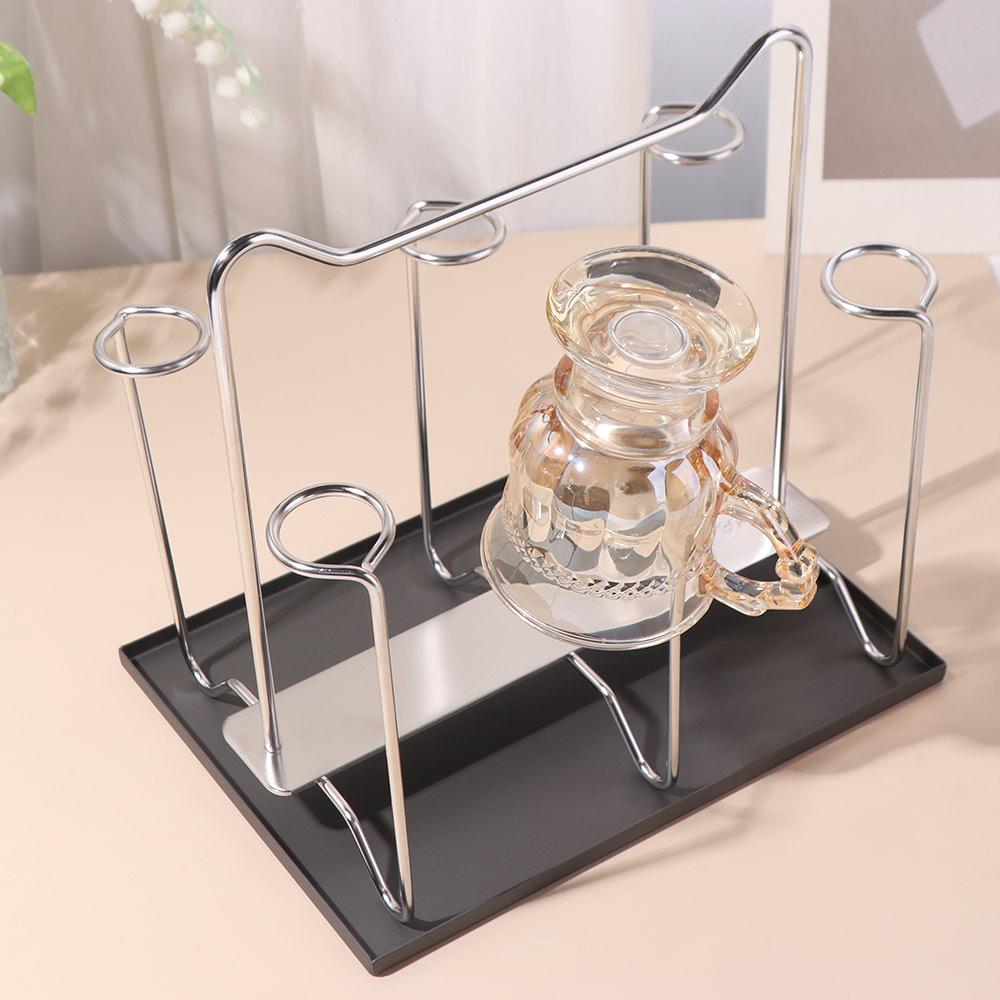 Stainless Steel Cup Drying Rack Upside-Down Saving Space Glass Cup Storage Rack with Handle Large Capacity
