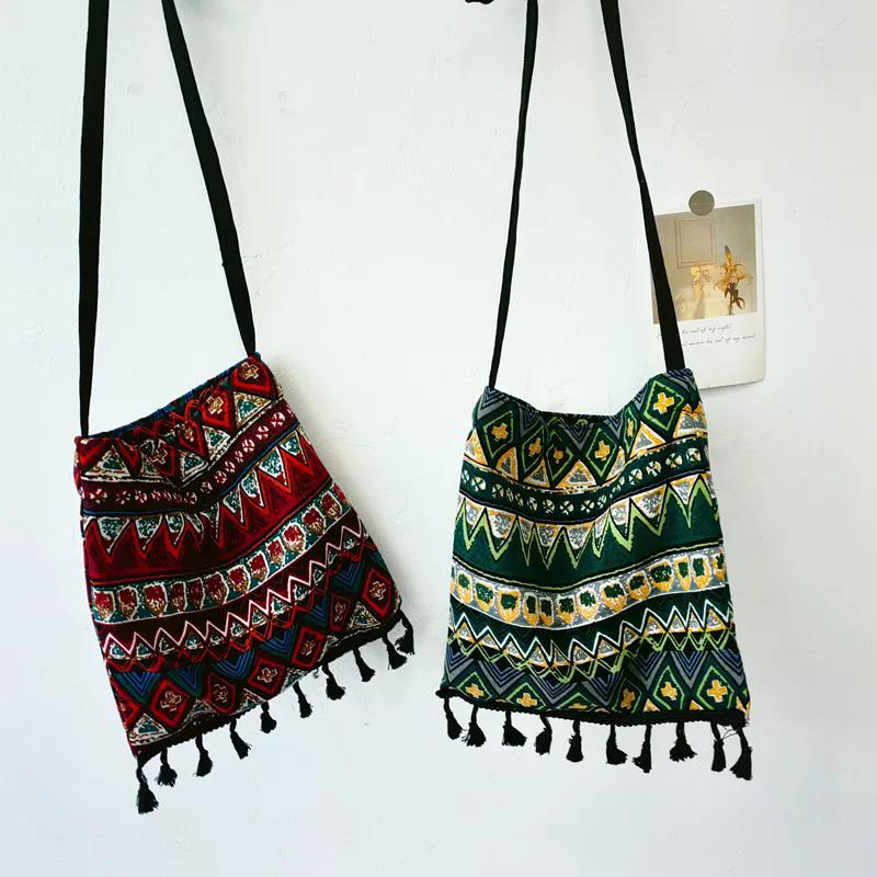 WTEMPO Ethnic Style Casual Versatile Single Shoulder Bags Women's Commuting Printed Handbags Large Capacity Canvas Bags