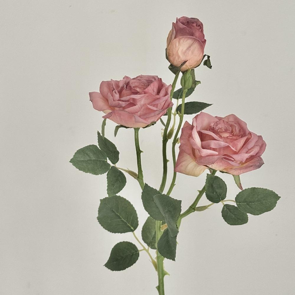 Burnt Edge Artificial Rose Flowers 3 Head Silk Simulation Rose Vintage Faux Flower  Home Decor