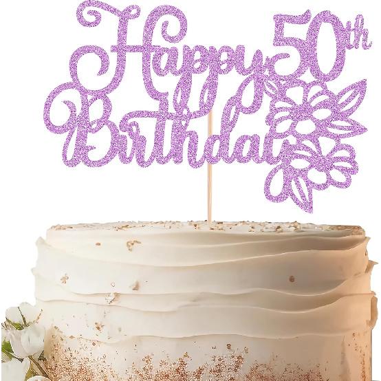 Happy 50th Birthday Cake Topper - Rose Gold Glitter 50th Birthday Cake Decorating Supplies for Women, Cheers to 50 Years Decor for 50 Anniversary