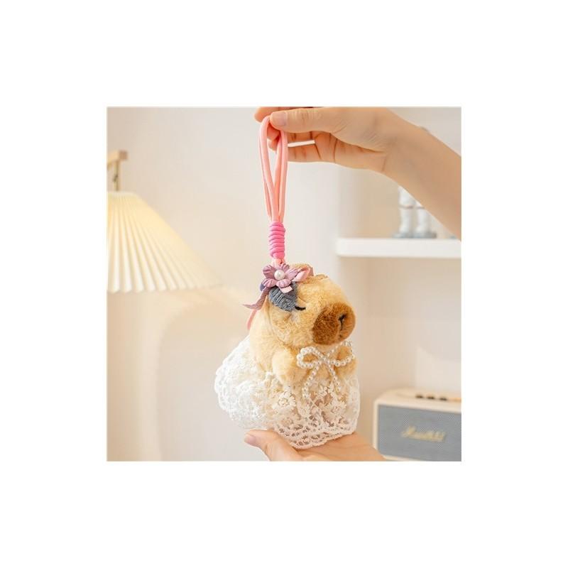 Søt blomsterhodeplagg sløyfe capybara plysjdukke anheng til gave og dekor