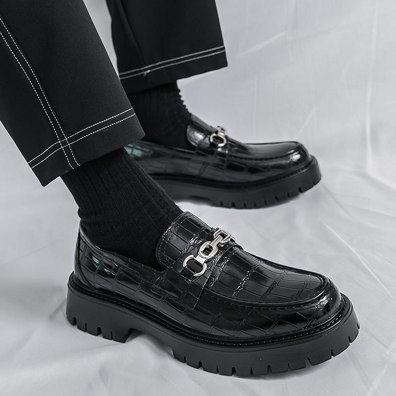 Fashion Fashion Men Thick Soled Loafers Shoes Slip-on Leather Platform Casual Shoes Comfortable Formal Business Office Shoes Size 38-46