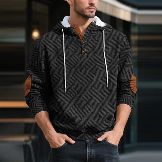 Men Jacquard Hoodie Long Sleeve Pullover Sweatshirt Loose Fit Hooded Casual Sweatshirt for Sportswear Street Gym