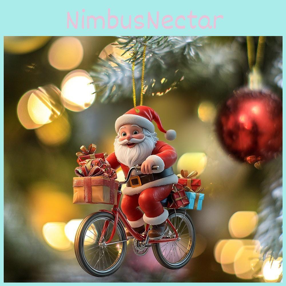 Santa Claus Rides Bike Decor Acrylic Pendant For Christmas Enhancement Interior