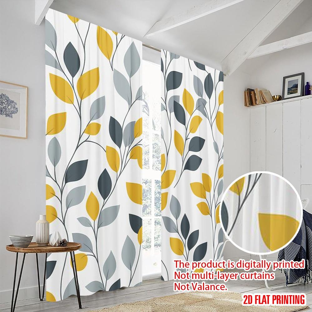 2pcs,2D Plane Printing Curtains Digital Printed Leafy Harmony Polyester (without Rod) Holiday Perfect for Bedroom, Kitchen,