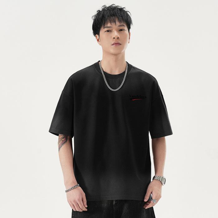 Round Neck T-shirt American Heavyweight 300g Loose Printed Top Summer Casual Short-sleeved Men