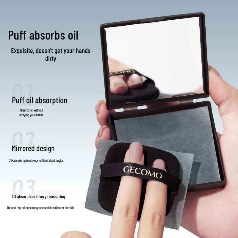 

GECOMO Portable Oil Absorbing Paper with Mirror & Puff, Bamboo Charcoal for Long-lasting Makeup Touch-ups, Oil Control for Oily Skin.
