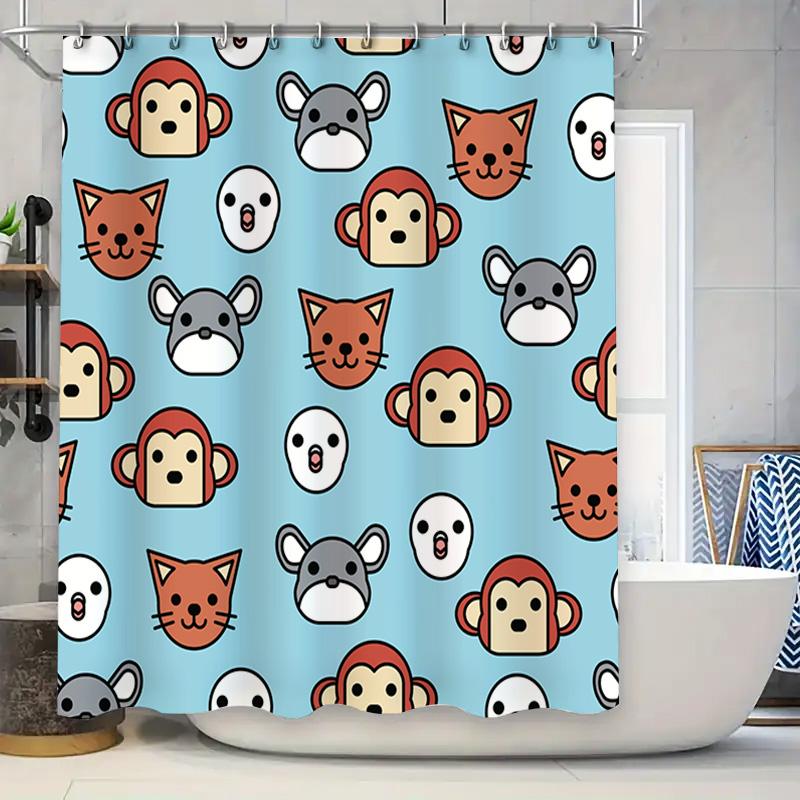 

Animal Head Printed Shower Curtain with Blue Background Perfect for Bathroom Decor! (C017) 90x180cm