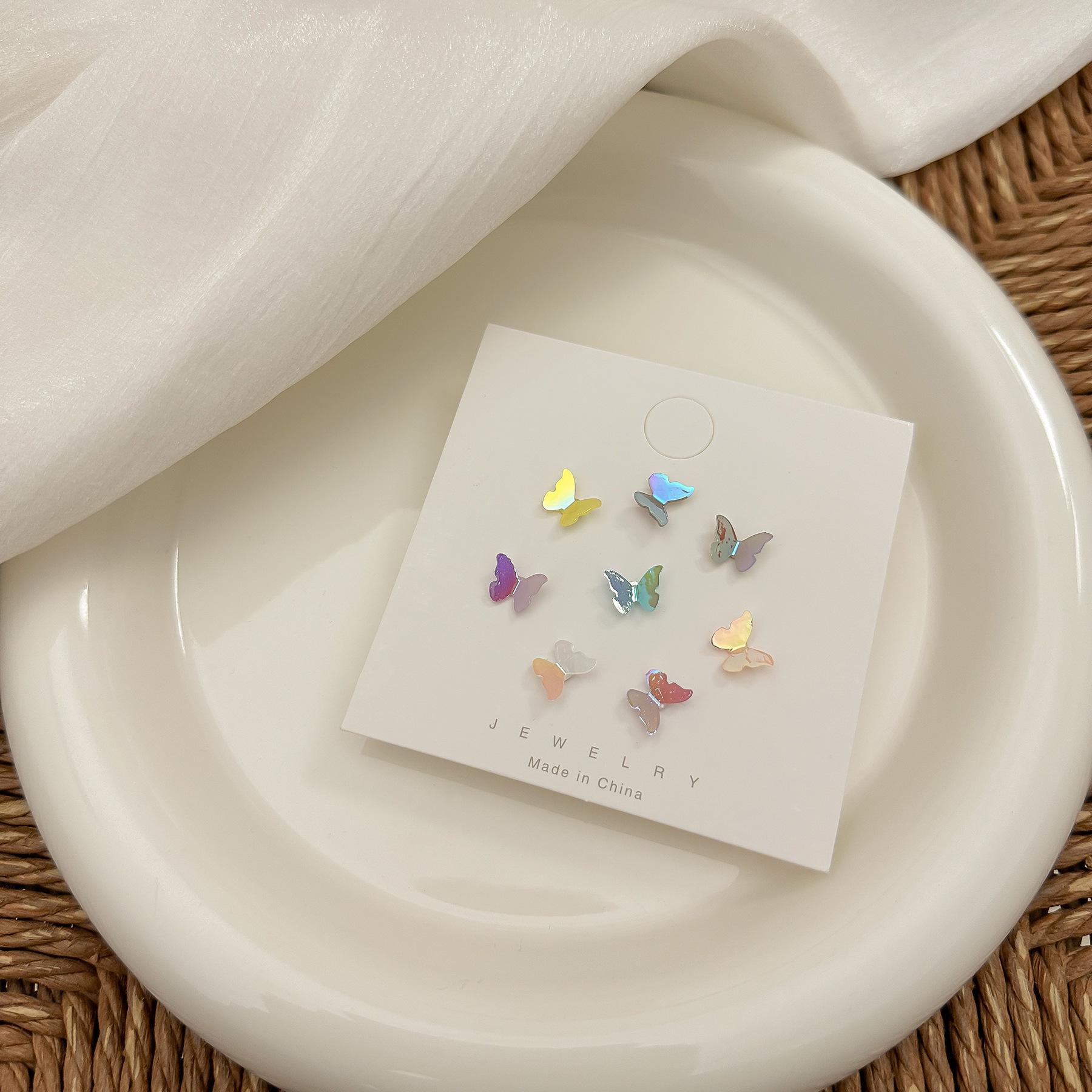 

Three-Dimensional Butterfly Earrings Set – Silver Needle, Versatile, Sweet, Fairy-like Design, Perfect for Beautiful, Fashionable Girls. Aurora Color-changing Butterfly Set of 8